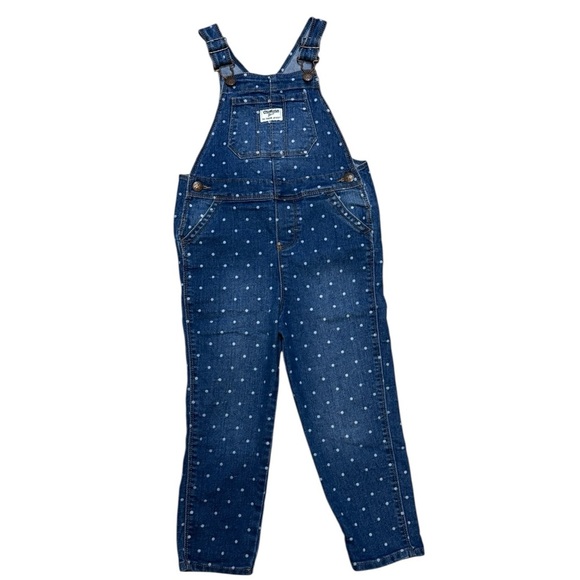 Vintage Oshkosh B'gosh Overalls Vestbak Denim Jeans Polka Dot Size 5T Boys Girls - Picture 1 of 9